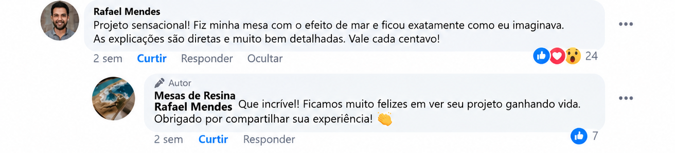 Print do depoimento 1 de cliente sobre o material de Mesas de Resina