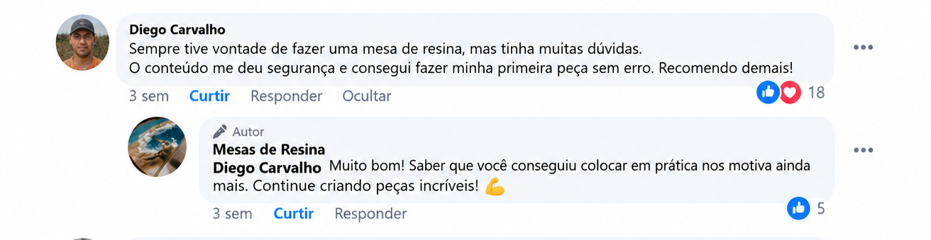 Print do depoimento 2 de cliente sobre o material de Mesas de Resina