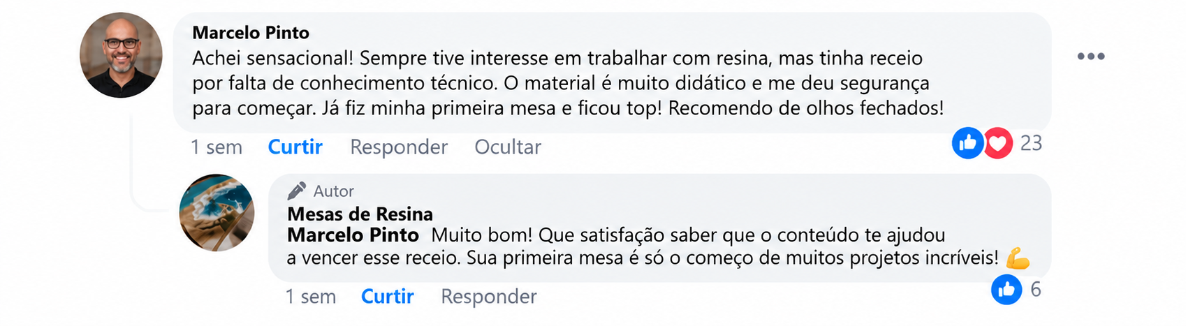Print do depoimento 6 de cliente sobre o material de Mesas de Resina